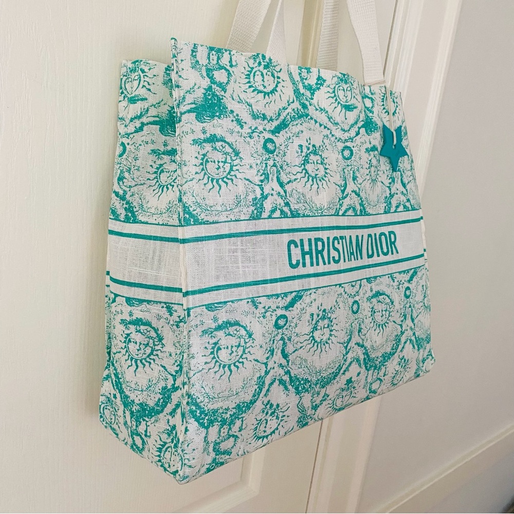 Brand New Christian Dior Green Dioriviera Print Linen Blend Tote Bag XL size - Picture 2 of 14